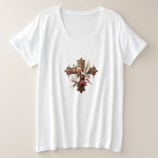 Camiseta Cross with Doves – Christian Faith Inspirational D (Frente do Design)