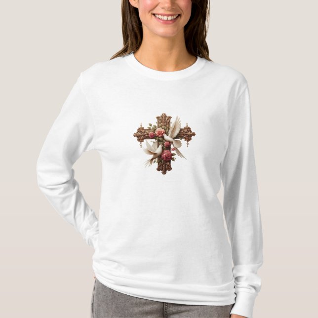 Camiseta Cross with Doves – Christian Faith Inspirational D (Frente)