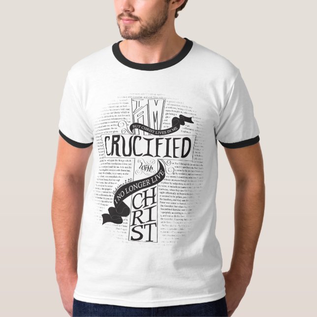 Camiseta Crucified com cristo - preto/branco dos homens (Frente)