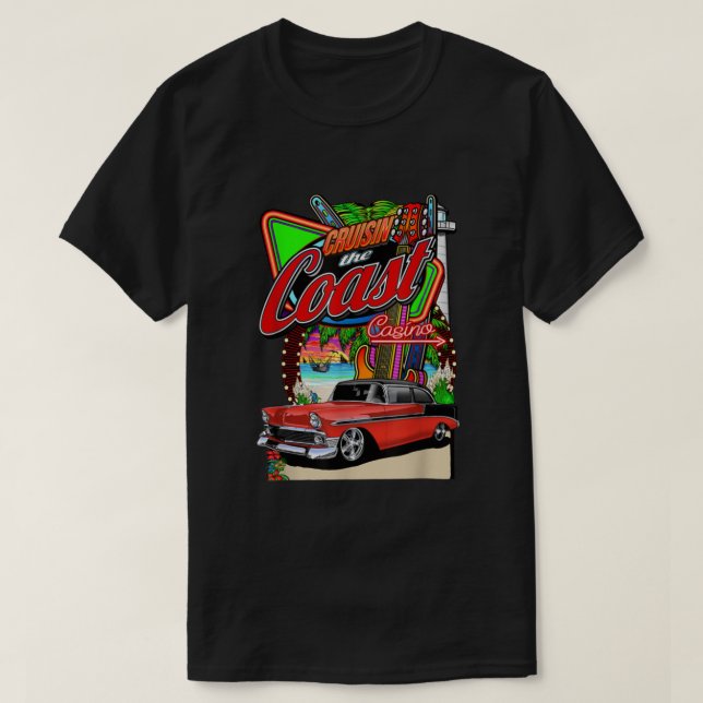 Camiseta Cruisin the Coast Classic Carros Run Casino Tropi (Frente do Design)