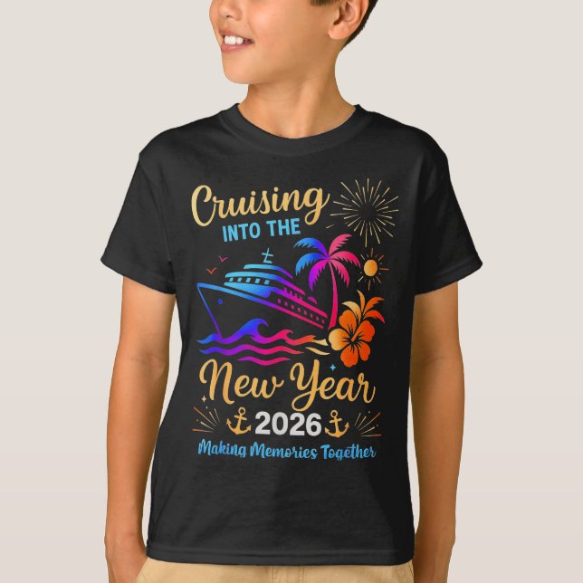 Camiseta Cruising Into The New Year 2026 Trip Family Matchi (Frente)