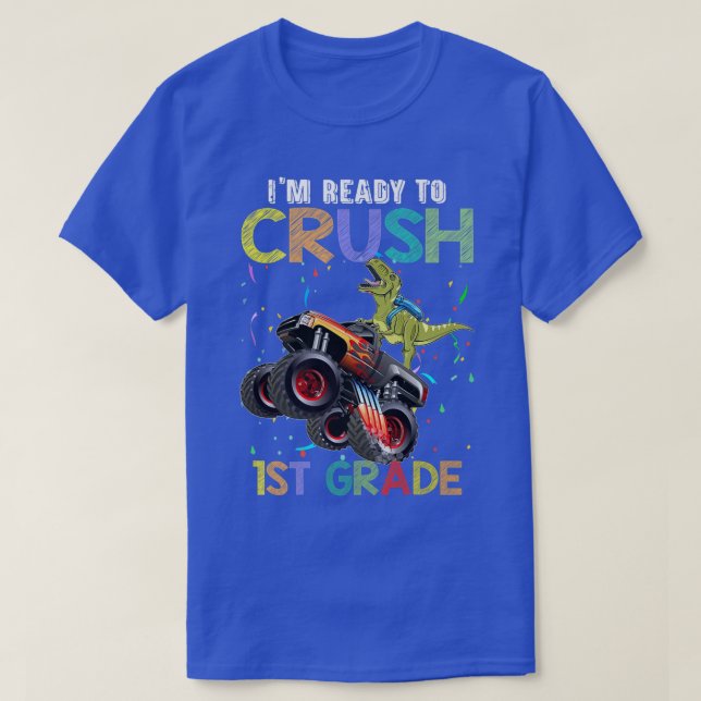 Camiseta Crush 1st Grade Monster Truck Dinosaur Back To Sch (Frente do Design)