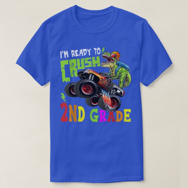 Camiseta Crush 2nd Grade Dinosaur Monster Truck Back To Sch (Frente do Design)