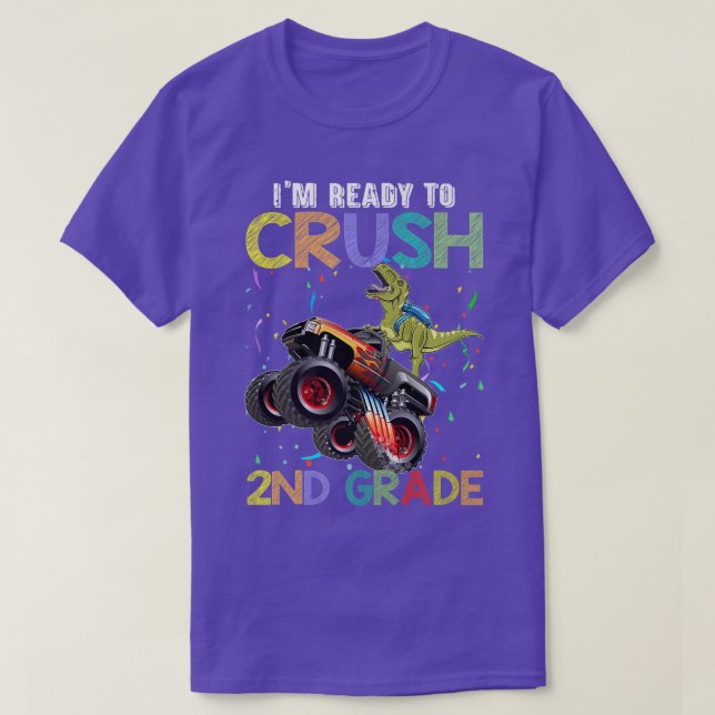 Camiseta Crush 2nd Grade Monster Truck Dinosaur Back To Sch (Frente do Design)