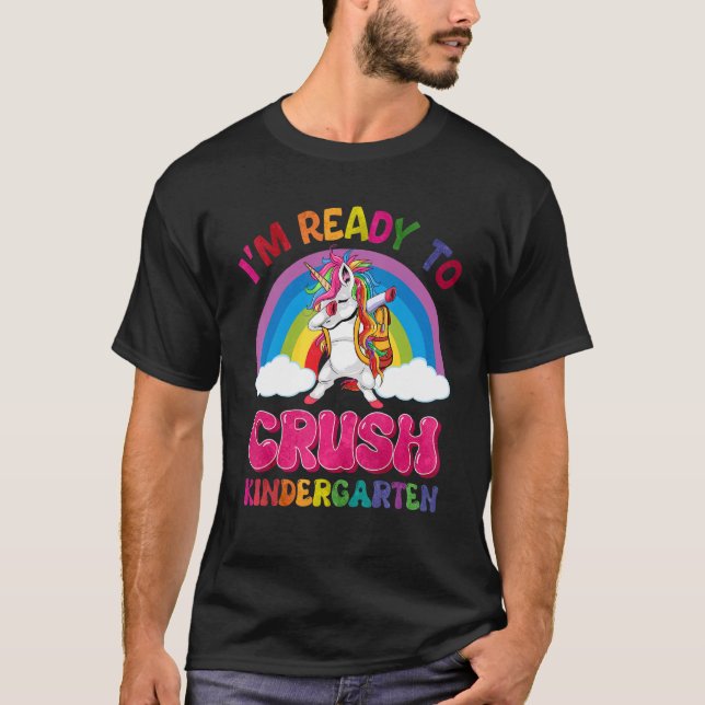 Camiseta Crush Kindergarten Dabbing Unicorn de volta à esco (Frente)