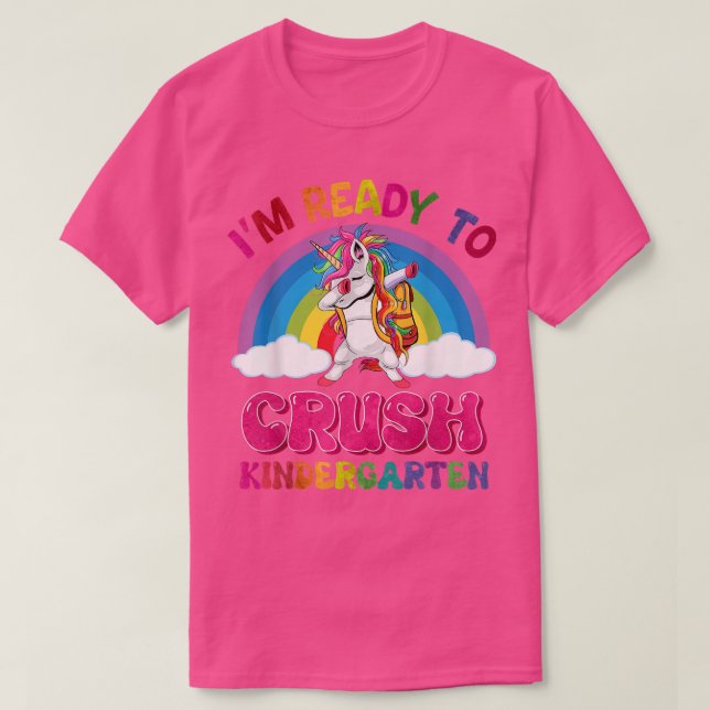 Camiseta Crush Kindergarten Dabbing Unicorn de volta à esco (Frente do Design)