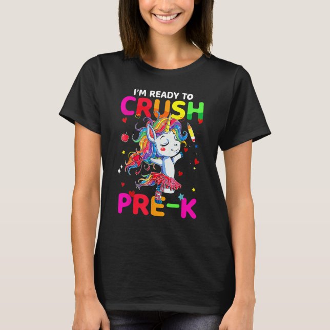 Camiseta Crush Pre K Cute Unicorn Back To School Girls (Frente)