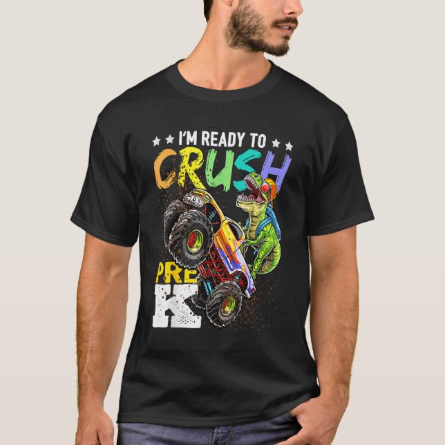Camiseta Crush Pre K Dinossaur Monster Caminhão De Volta À  (Frente)