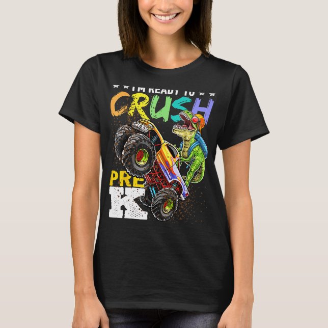 Camiseta Crush Pre K Dinossaur Monster Caminhão De Volta À  (Frente)
