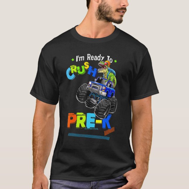 Camiseta Crush Pre K Dinossaur Monster Caminhão De Volta À  (Frente)