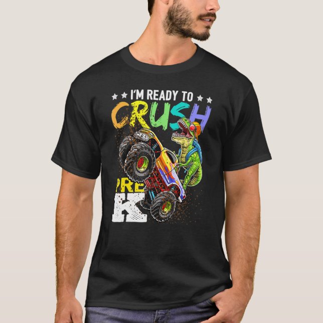 Camiseta Crush Pre K Dinossaur Monster Caminhão De Volta À  (Frente)