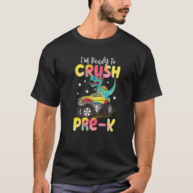 Camiseta Crush Pre K Dinossaur Monster Caminhão De Volta À  (Frente)