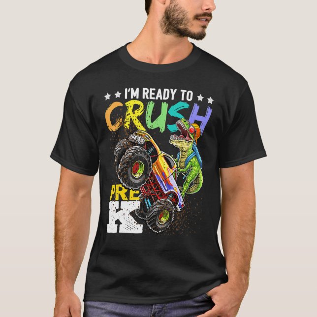 Camiseta Crush Pre K Dinossaur Monster Caminhão De Volta À  (Frente)