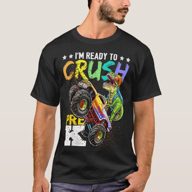 Camiseta Crush Pre K Dinossaur Monster Caminhão De Volta À  (Frente)