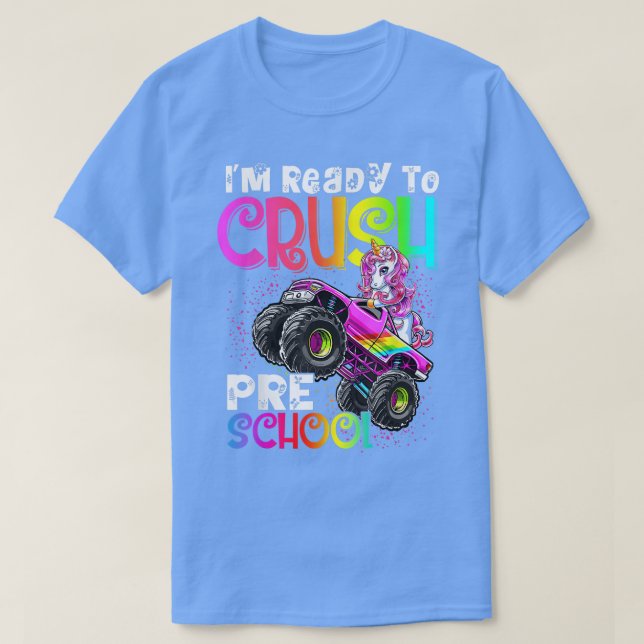 Camiseta Crush Preschool Unicorn Monster Truck Back to Scho (Frente do Design)
