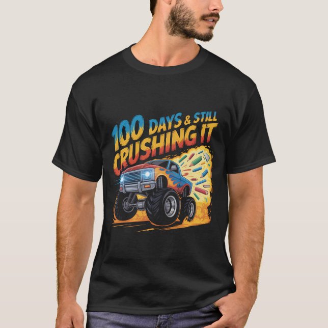 Camiseta  Crushed 100 Days of School Monster Truck Shirt Bo (Frente)