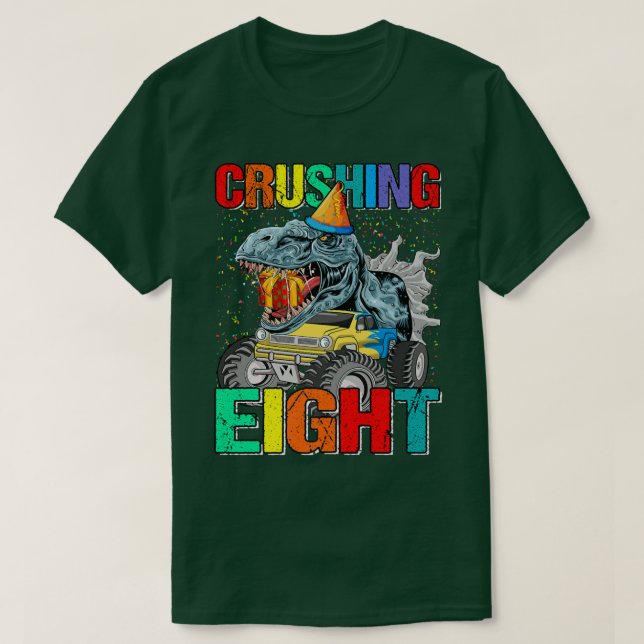 Camiseta Crushing Eight Birthday Monster Truck Dinosaur  (Frente do Design)