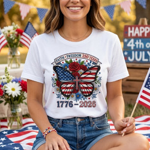 Camiseta Cruz Borboleta Patriótica Fé Liberdade 250 Anos