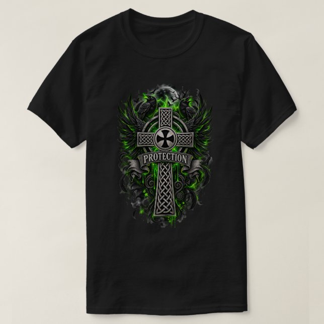 Camiseta Cruz Celta de Proteção do Corvo (Frente do Design)