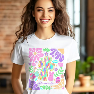 Camiseta Cruz Colorida de Jesus Páscoa Nome Personalizado F