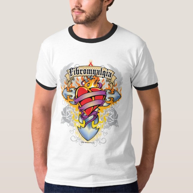 Camiseta Cruz & coração da fibromialgia (Frente)