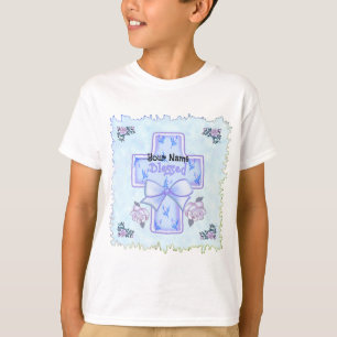 Camiseta Cruz Cristã Azul Abençoa Esta Criança