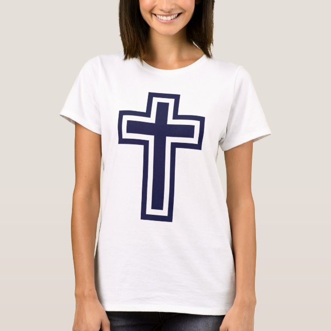 Camiseta Cruz cristã azul variantes diferentes (Frente)