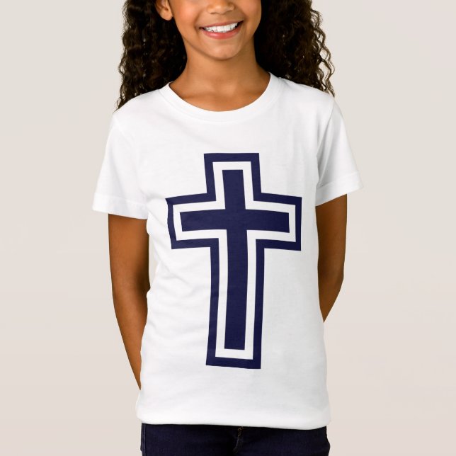 Camiseta Cruz cristã azul variantes diferentes (Frente)
