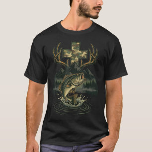 Camiseta Cruz Cristã Caça Pesca Montanha