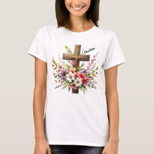 Camiseta Cruz Cristã cercada por Bela Arte Floral