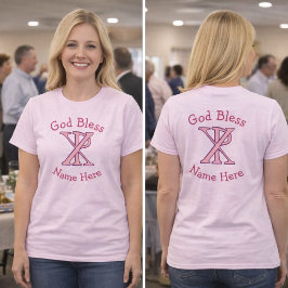 Camiseta Cruz Cristã Chi Ro Rosa Personalizada