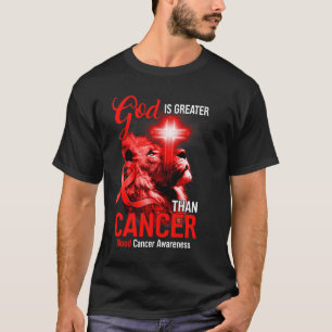 Camiseta Cruz Cristã do Leão Deus é Maior Que o Câncer Re