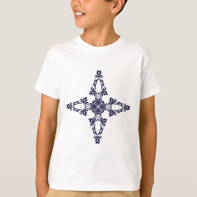 Camiseta Cruz Cristã em Arte Azul Celestial (Frente)