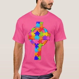 Camiseta Cruz Cristã Jesus Cristo Quebra-Cabeça Autismo