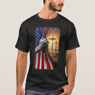 Camiseta Cruz Cristã Jesus Patriótica Bandeira Americana EU
