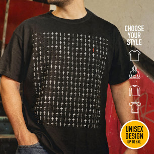 Camiseta Cruz Cristã Moderna padrão Coração Sagrado Vermelh