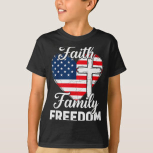 Camiseta Cruz Cristã Patriótica EUA Família Fé Saúde