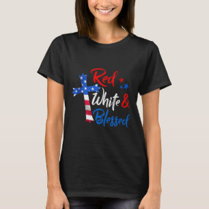 Camiseta Cruz Cristã Vermelho Branco E Bendito 4 De Julho