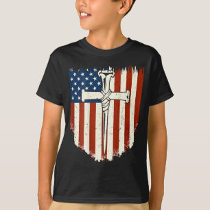 Camiseta Cruz da Bandeira Americana 3 Prego Dom Patriótico 
