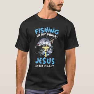 Camiseta Cruz da Fé Pesca em Minhas Veias Jesus no Meu Cora