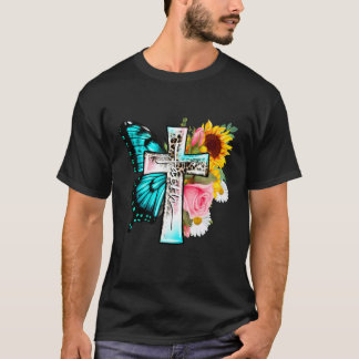 Camiseta Cruz da Fé Vintage Girassóis Borboletas Flores