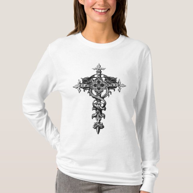 Camiseta Cruz das senhoras com asas (Frente)