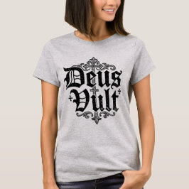 Camiseta Cruz de Cruzado Deus Vult Estilo de Tatuagem Crist