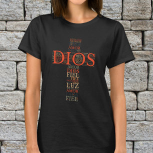 Camiseta Cruz de Deus e Fé Mulher Cristã Espanhola