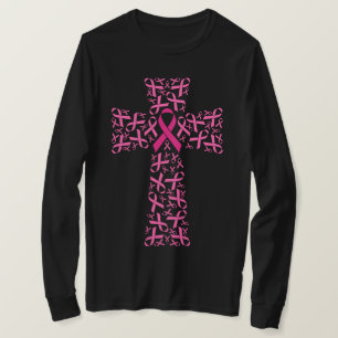 Camiseta Cruz de Fita Rosa de Consciência do Cancer da Mam