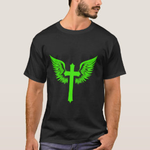 Camiseta Cruz de Jesus com Asas de Anjo Gráfico Cristão Ver