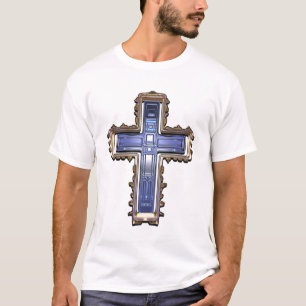 Camiseta Cruz de néon Dourado e azul