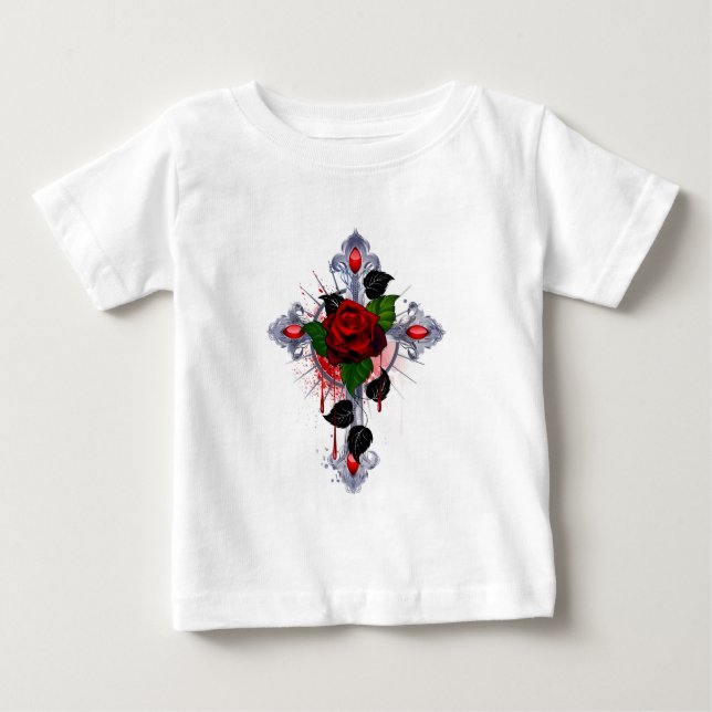 Camiseta Cruz de Prata com Rosa vermelha (Frente)