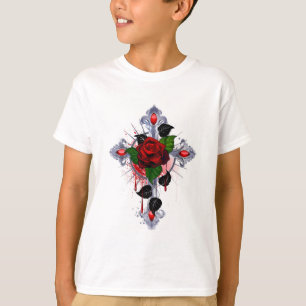 Camiseta Cruz de Prata com Rosa vermelha