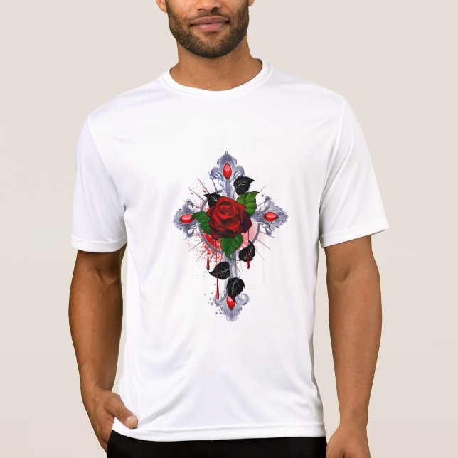 Camiseta Cruz de Prata com Rosa vermelha (Frente)